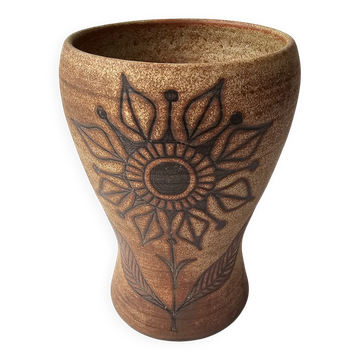 Ceramic vase with floral pattern - signed Fonck & Matéo Vallauris