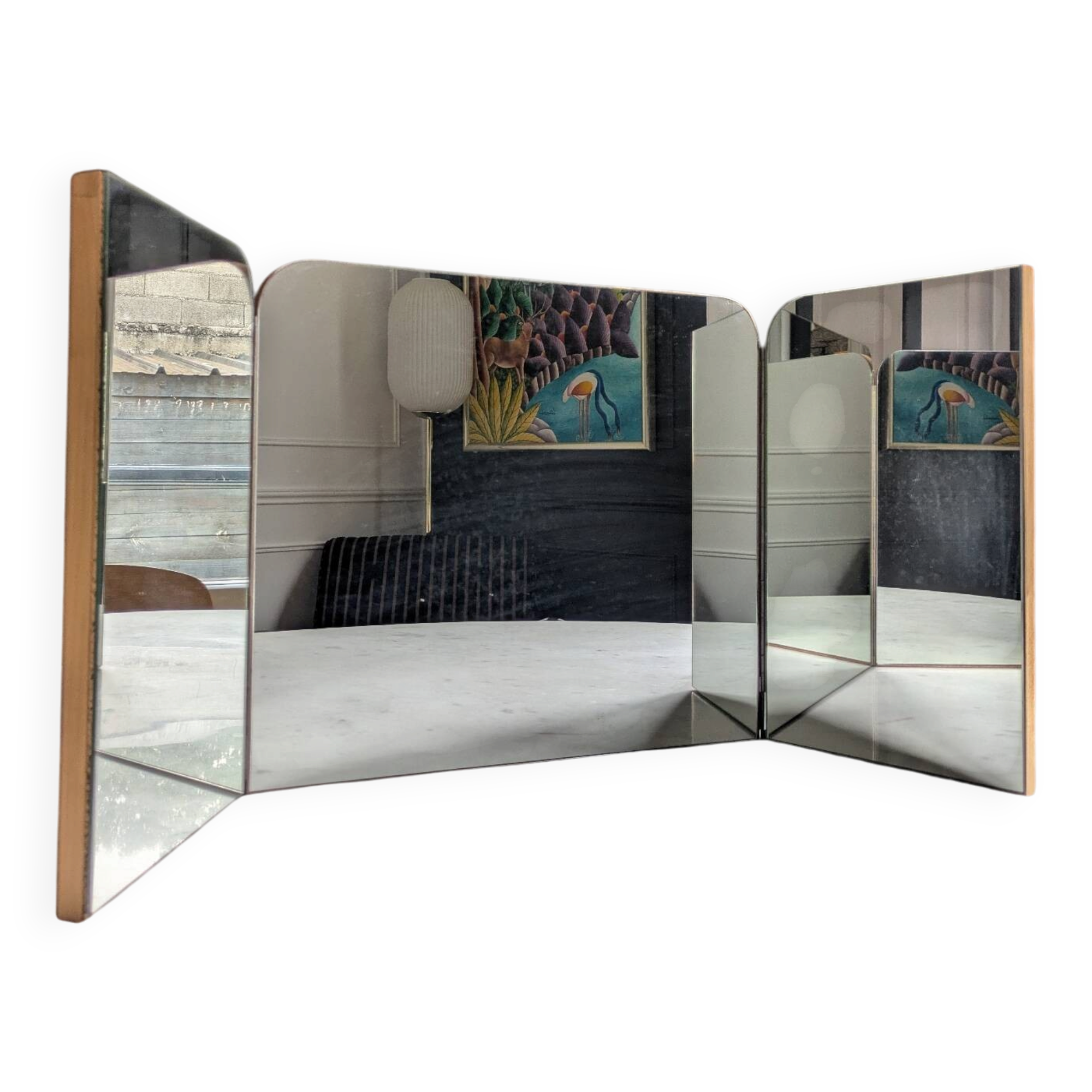 Mid-century tabletop triptych dressing mirror