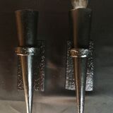 Paire d'appliques coniques en fer forgé, médiéval, électrifié en 1960