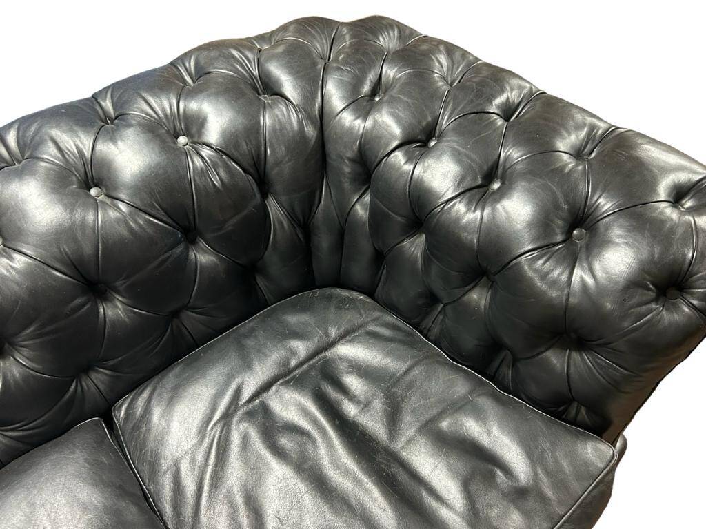 Large and old four-seater leather chesterfield sofa early 20th century l 260 cm
