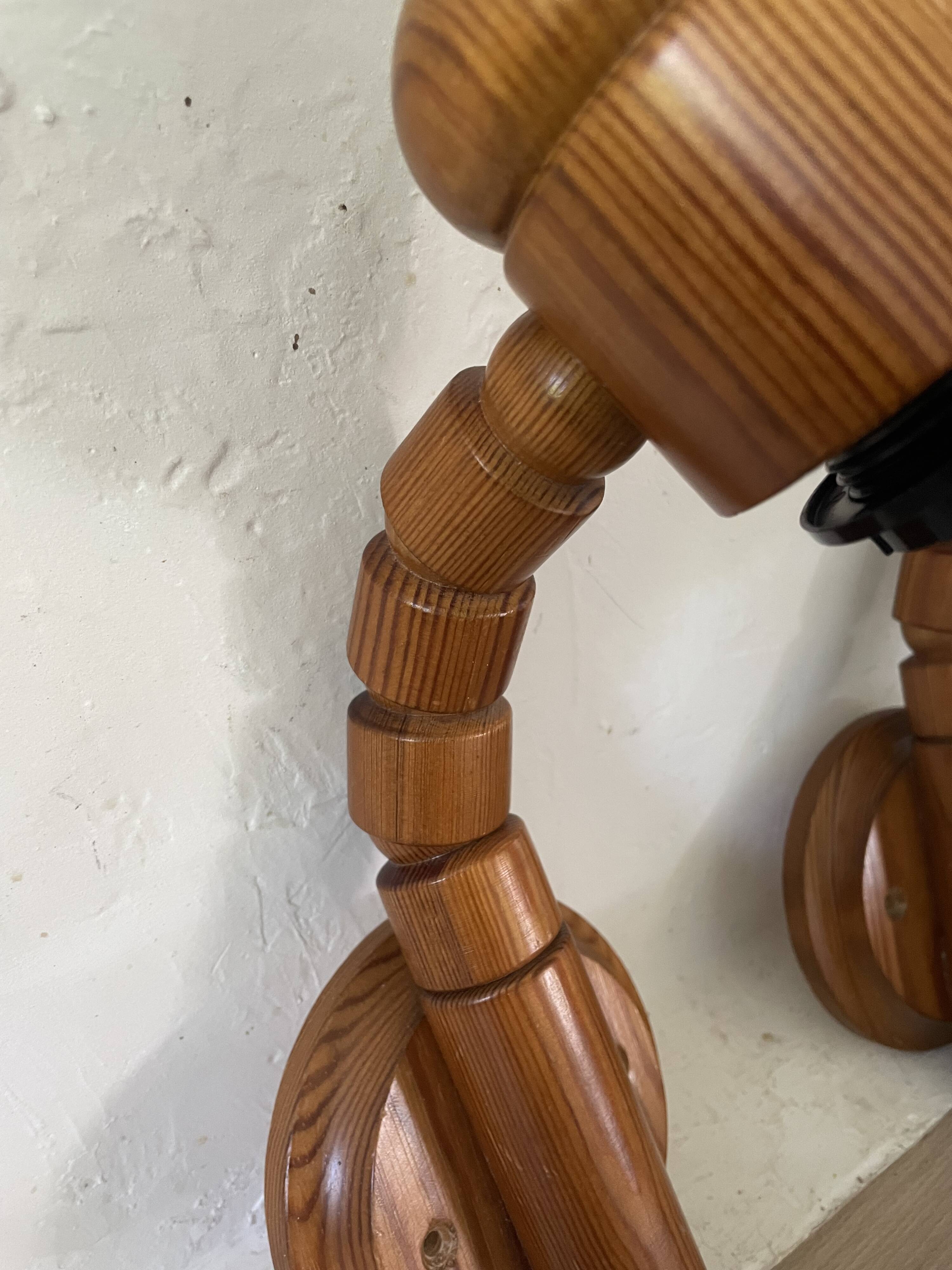 Pair of articulated Scandinavian wall lights SOLBACKEN in vintage wood