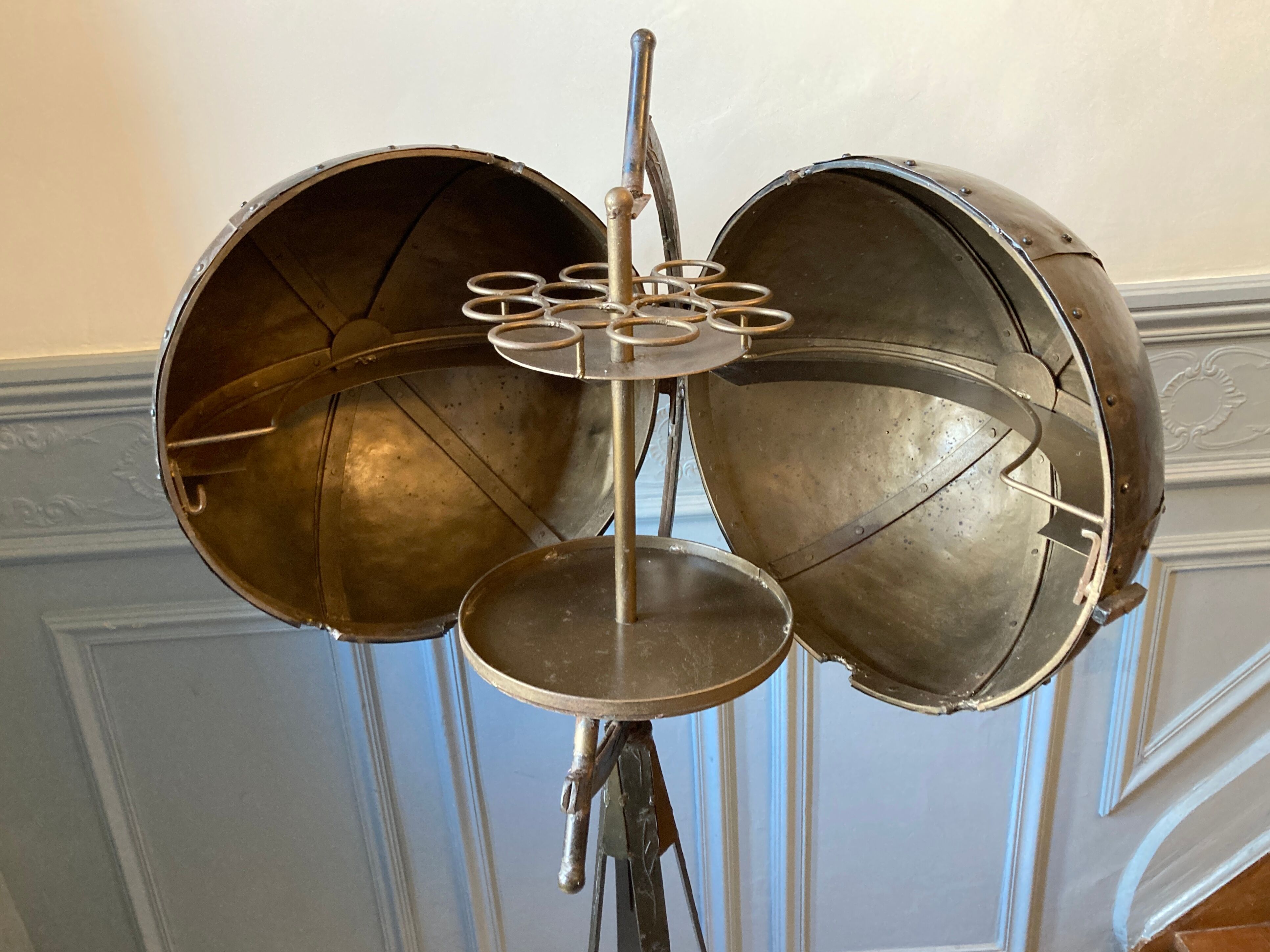 Atypical industrial furniture riveted sphere