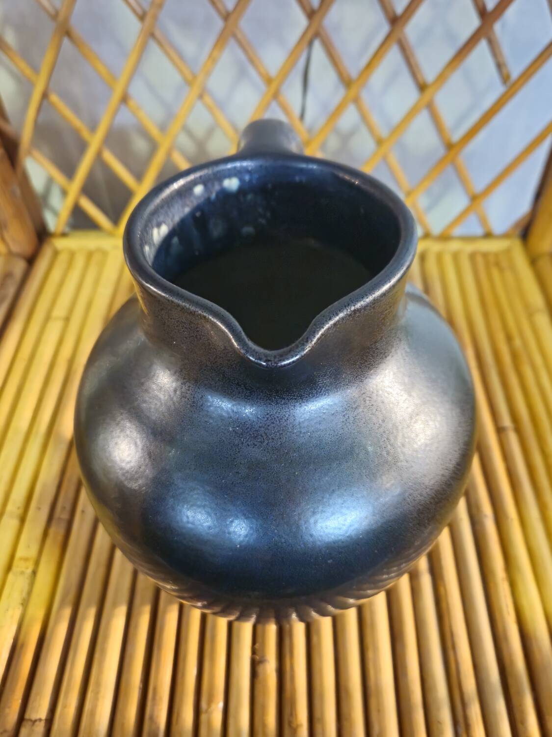 Black Enameled Ceramic Pitcher Signed MADOURA