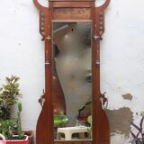 Art nouveau entrance cherry tree wood coat rack with mirror 1890s