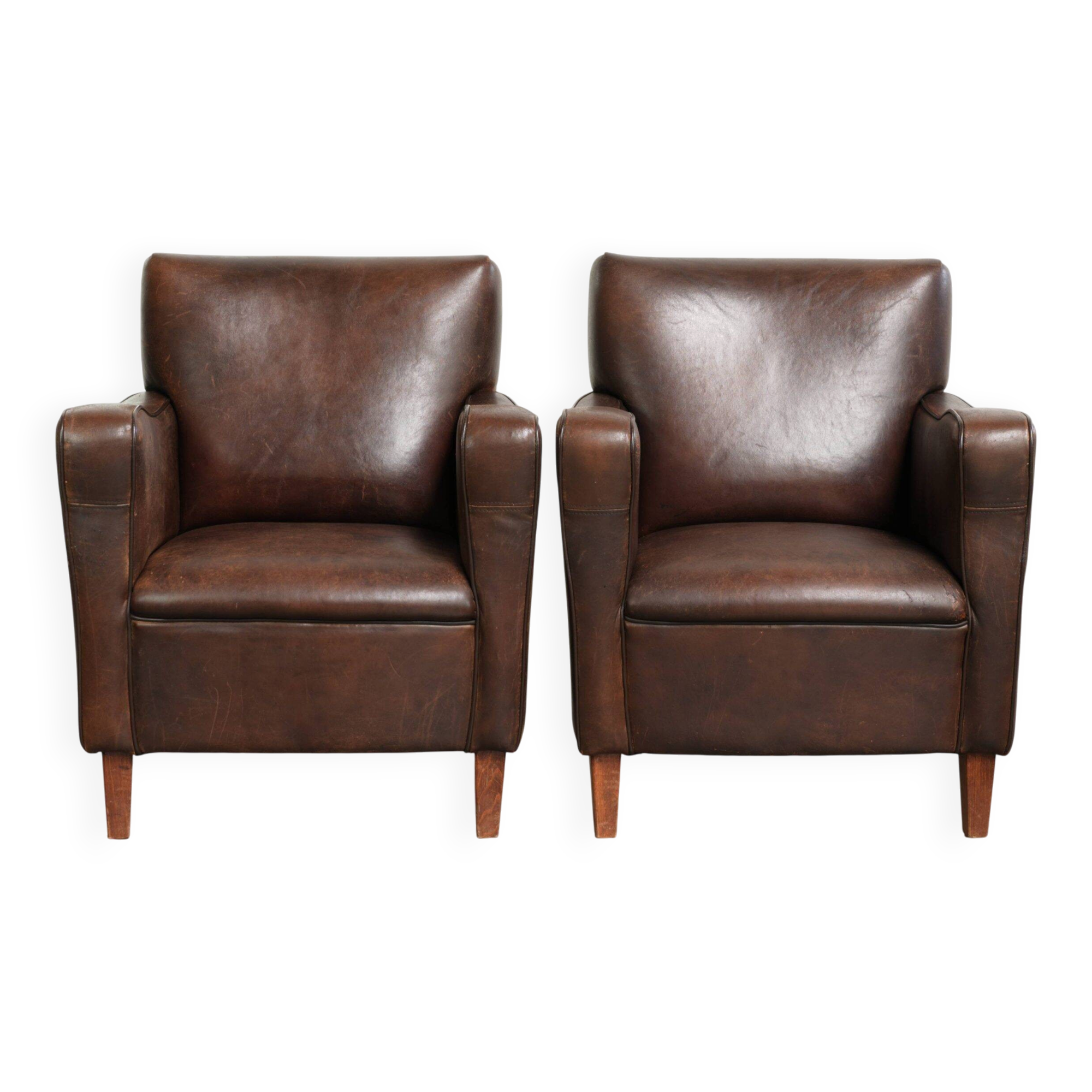 Sturdy set of vintage sheepskin armchairs with a nice English design