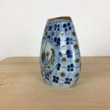 Vintage blue ceramic vase, bird decor