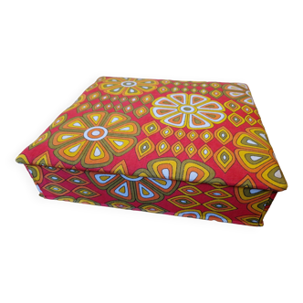 Cardboard and fabric box, padded, vintage 1970