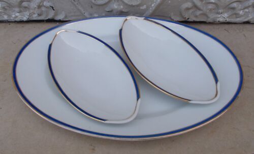 2 raviers and 1 dish old Limoges porcelain blue and gold fillets
