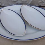 2 raviers et 1 plat ancienne porcelaine de Limoges filets bleu et or