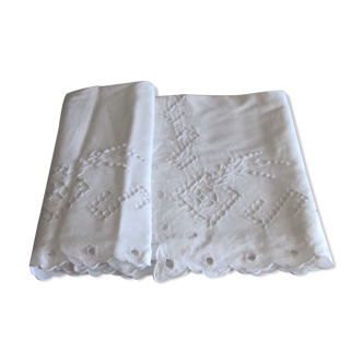 Old sheet cotton embroidery Richelieu white monograms MC 200 x 315 back 80 cm
