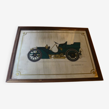 Screen-printed mirror of old car "1904 Mercedes 40" vintage 1970s