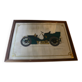 Screen-printed mirror of old car "1904 Mercedes 40" vintage 1970s