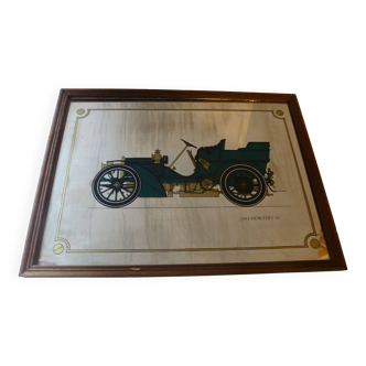 Screen-printed mirror of old car "1904 Mercedes 40" vintage 1970s