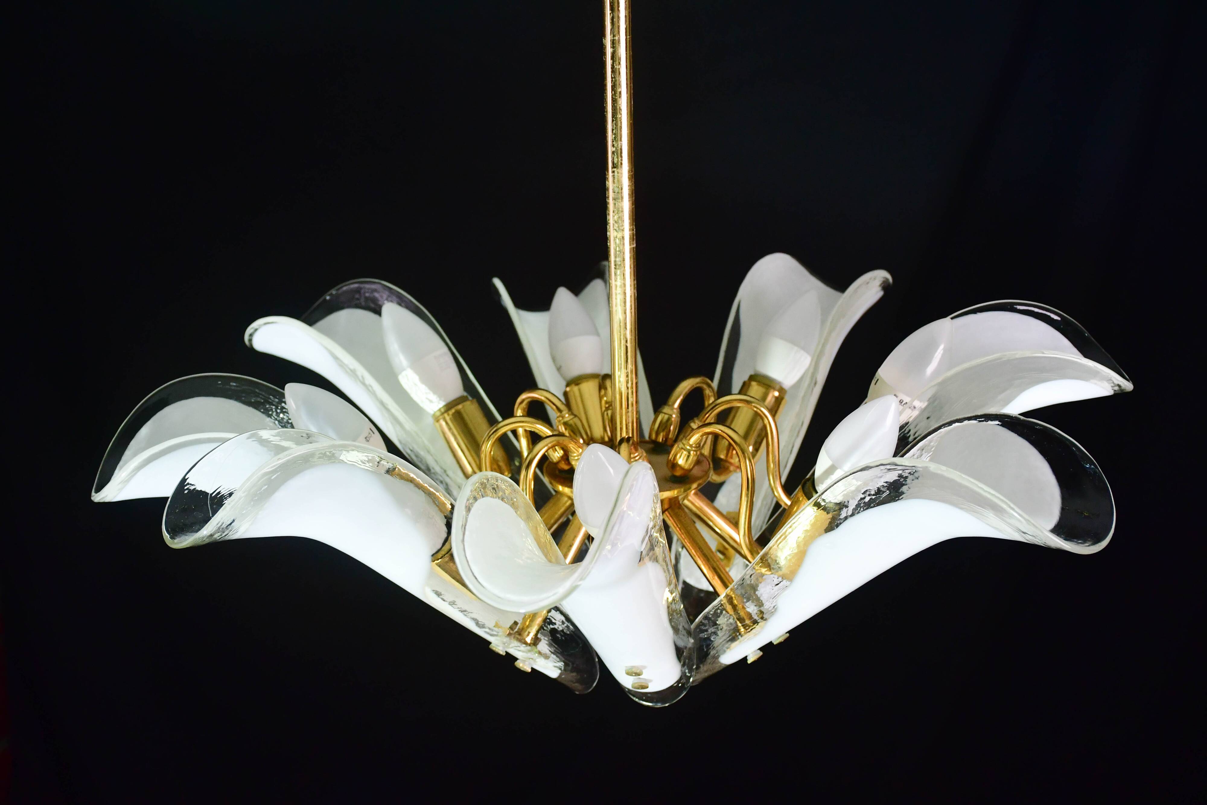 Murano white glass petal chandelier