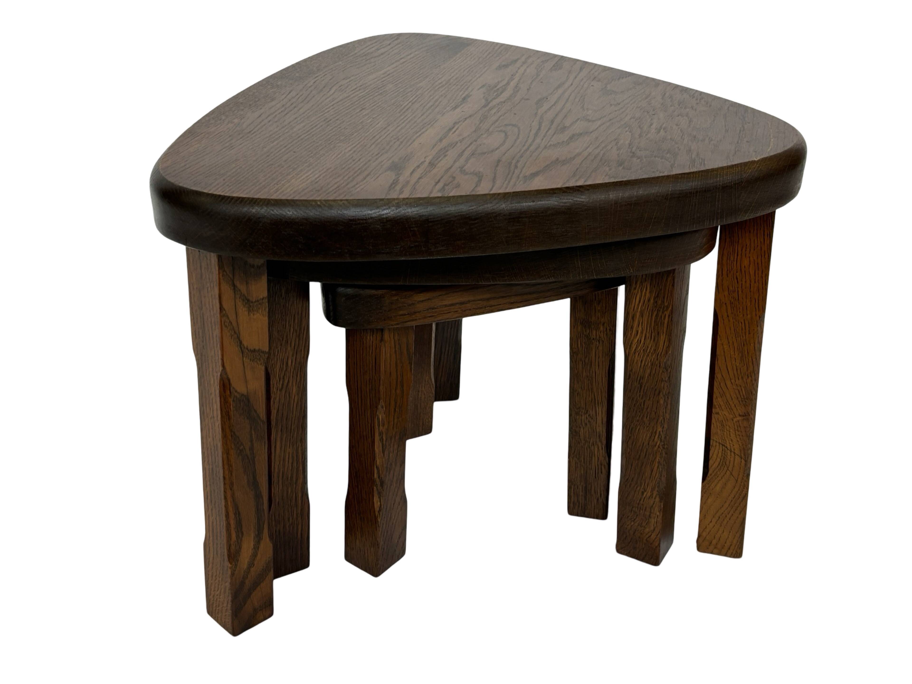 Set of 3 brutalist oak oval side or nesting tables minimalist design 1970s