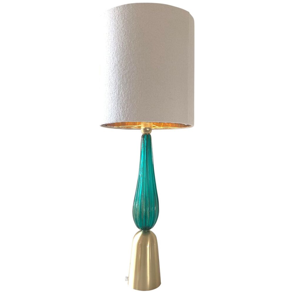 Green-sea brushed gold brass murano glass table lamp