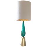Lampe de table en verre de murano en laiton doré brossé vert-mer