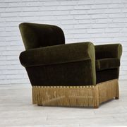 1970s, Danish lounge chair, low, furniture velour, ash wood legs.