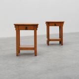 Set of 2 vintage nightstands in solid oak, France ca. 1960