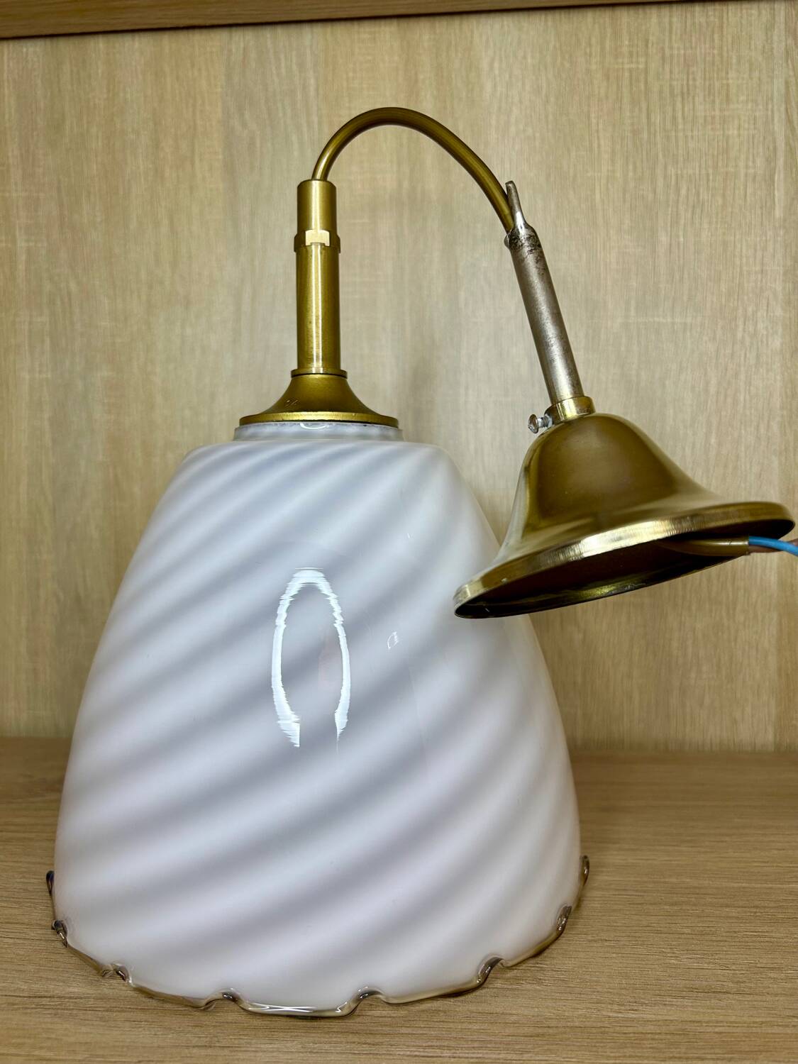 Lampe Suspension Murano Verre Blanc Et Caramel