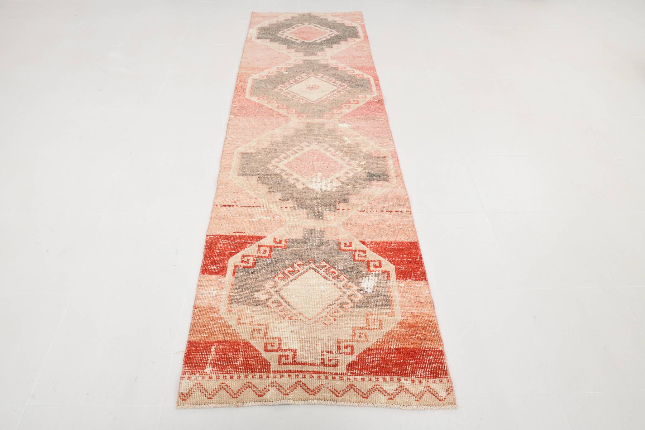 3x10 Faded Colors Vintage Carpet, Vintage Wool Runner Rug, 85x300