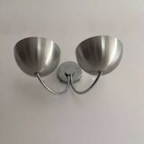 Pair of vintage double wall lights, brushed aluminum and chrome, France 1970