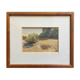 Watercolor painting attr. G. GIRARDOT (1856-1914) "Old river at Pesmes"