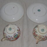 2 cups and under cups xix th, porcelain of sarreguemines, decoration " minton " stamp serial number