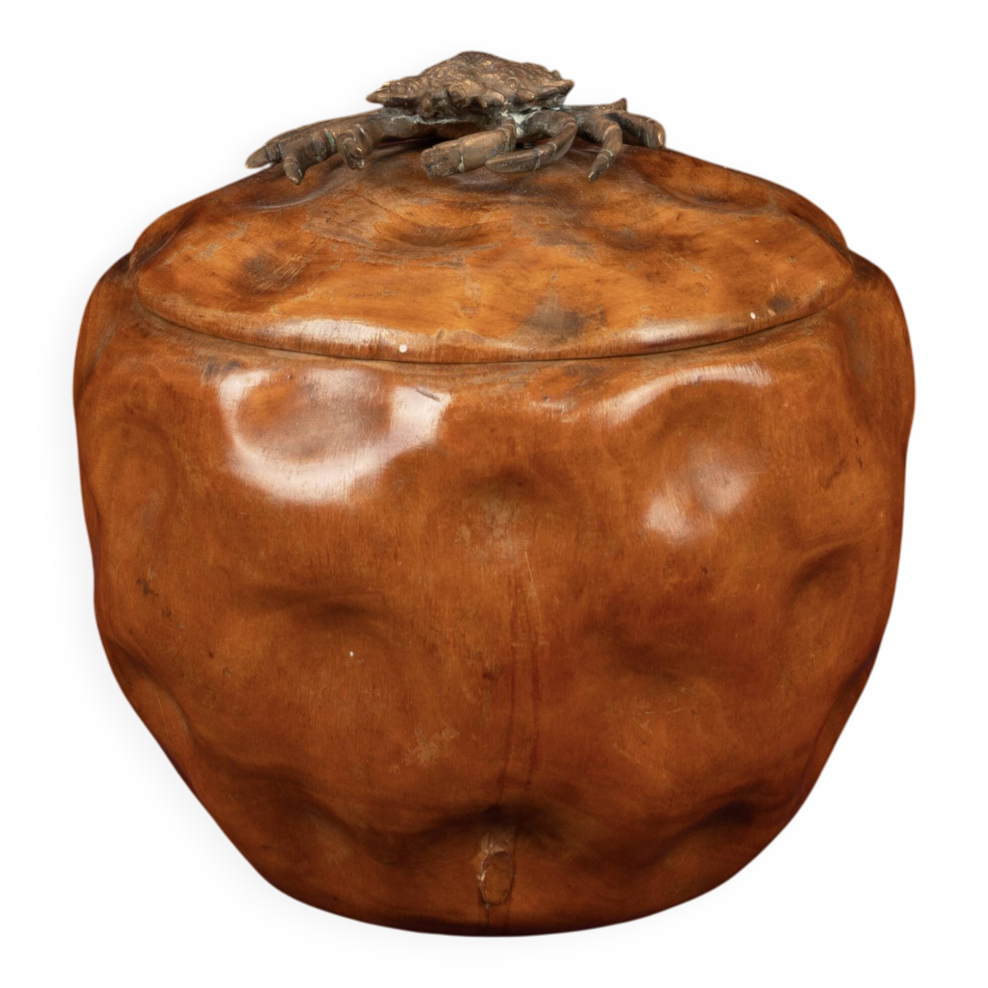 Aldo Tura box in sculpted pear wood and bronze crab, 1940