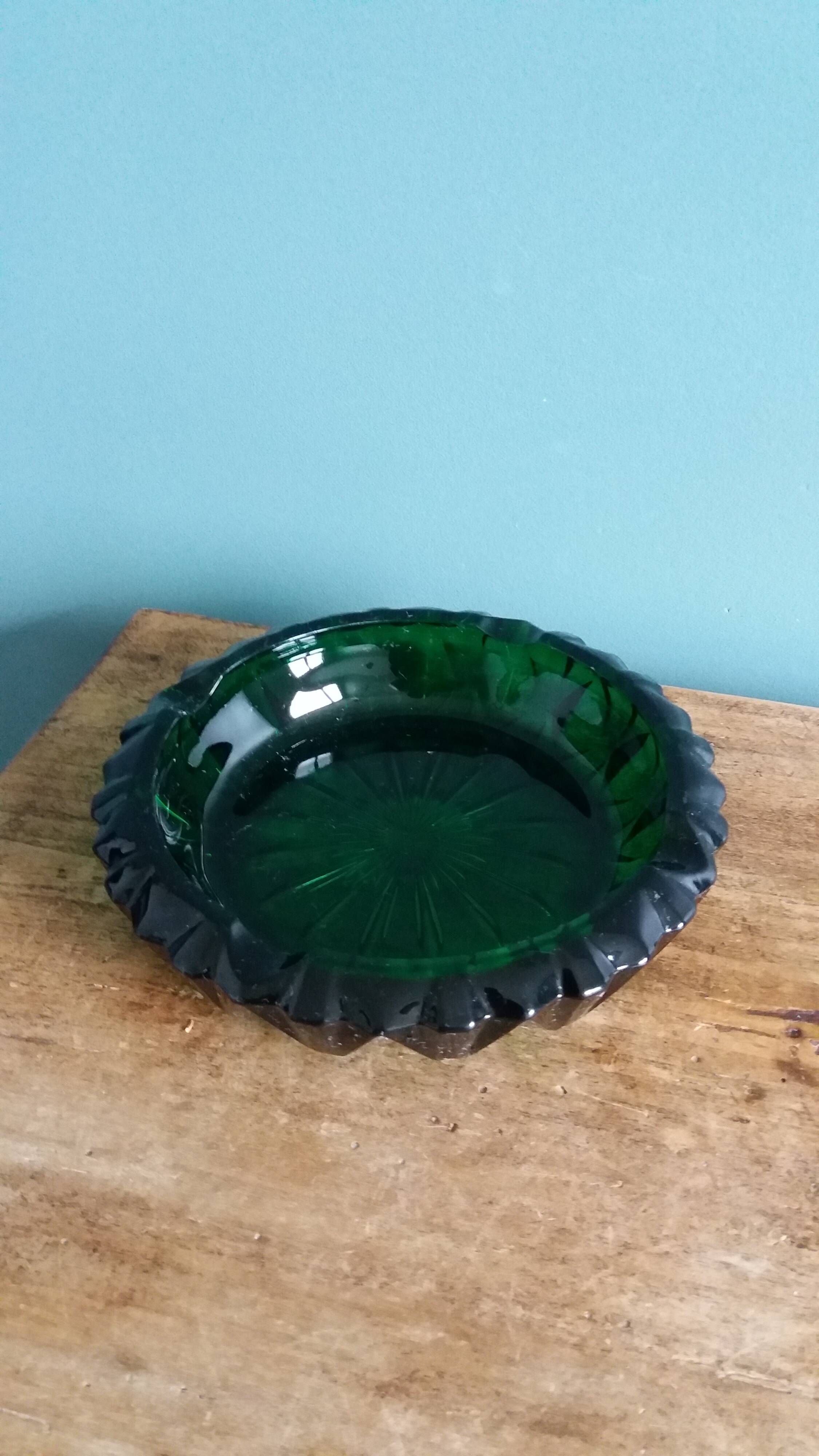 Green glass ashtray
