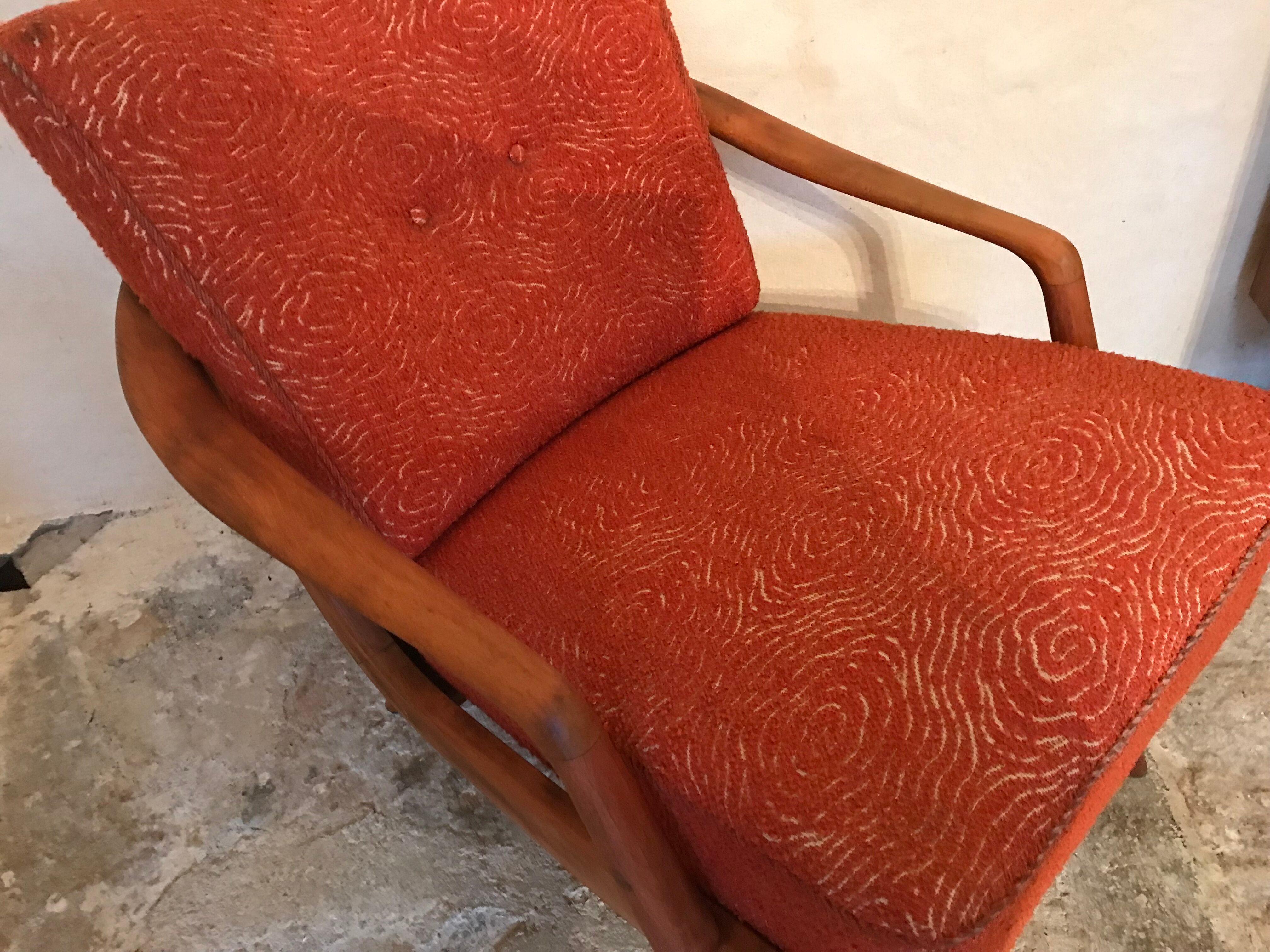 Fauteuil vintage mid-century pieds compas style scandi