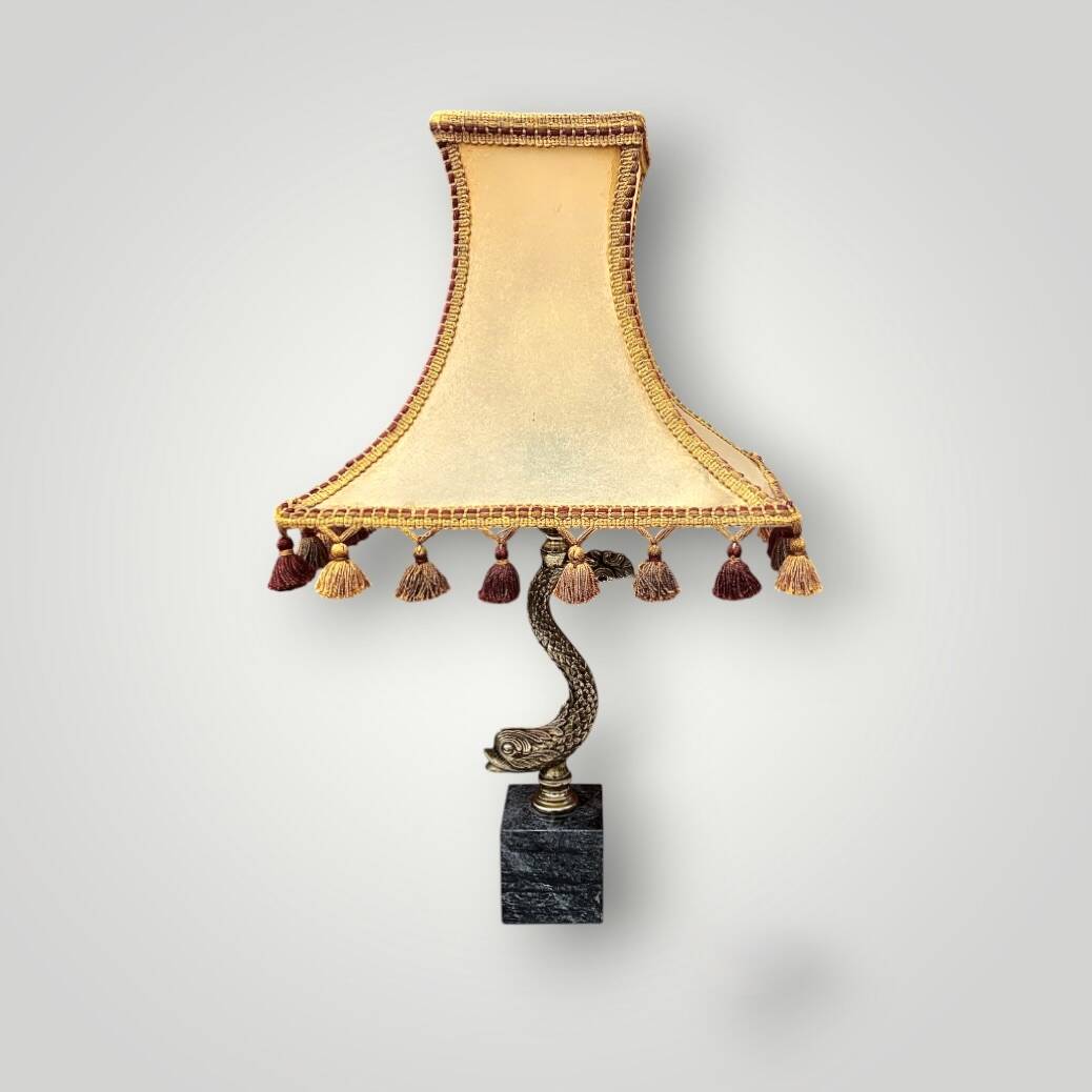 Vintage Fish Side Lamp - Grey Marble Base and Brass Fish