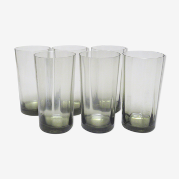 Set of 6 glasses in smoked glass 70s