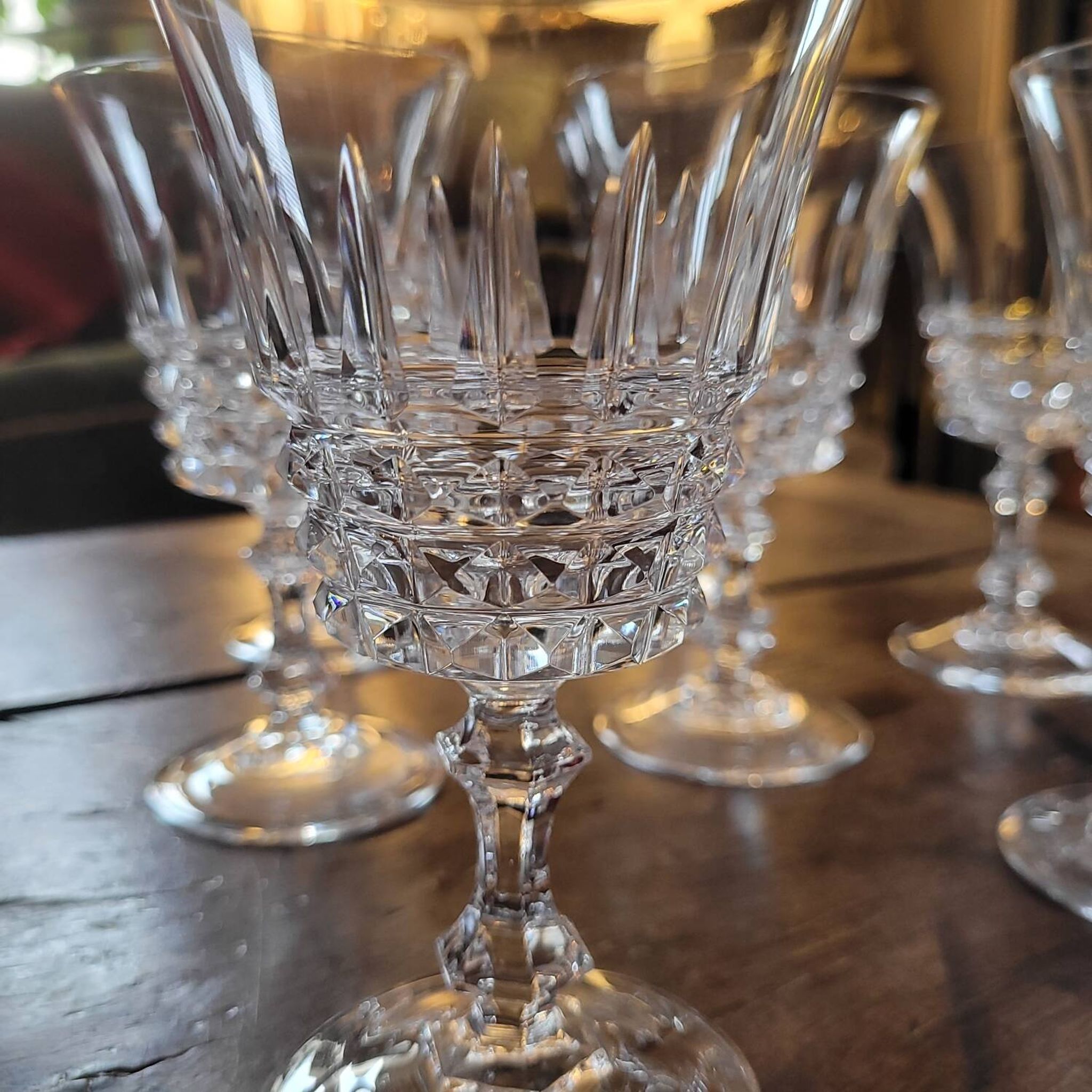 Set of 9 fine cut crystal stemmed glasses - France, circa 1950