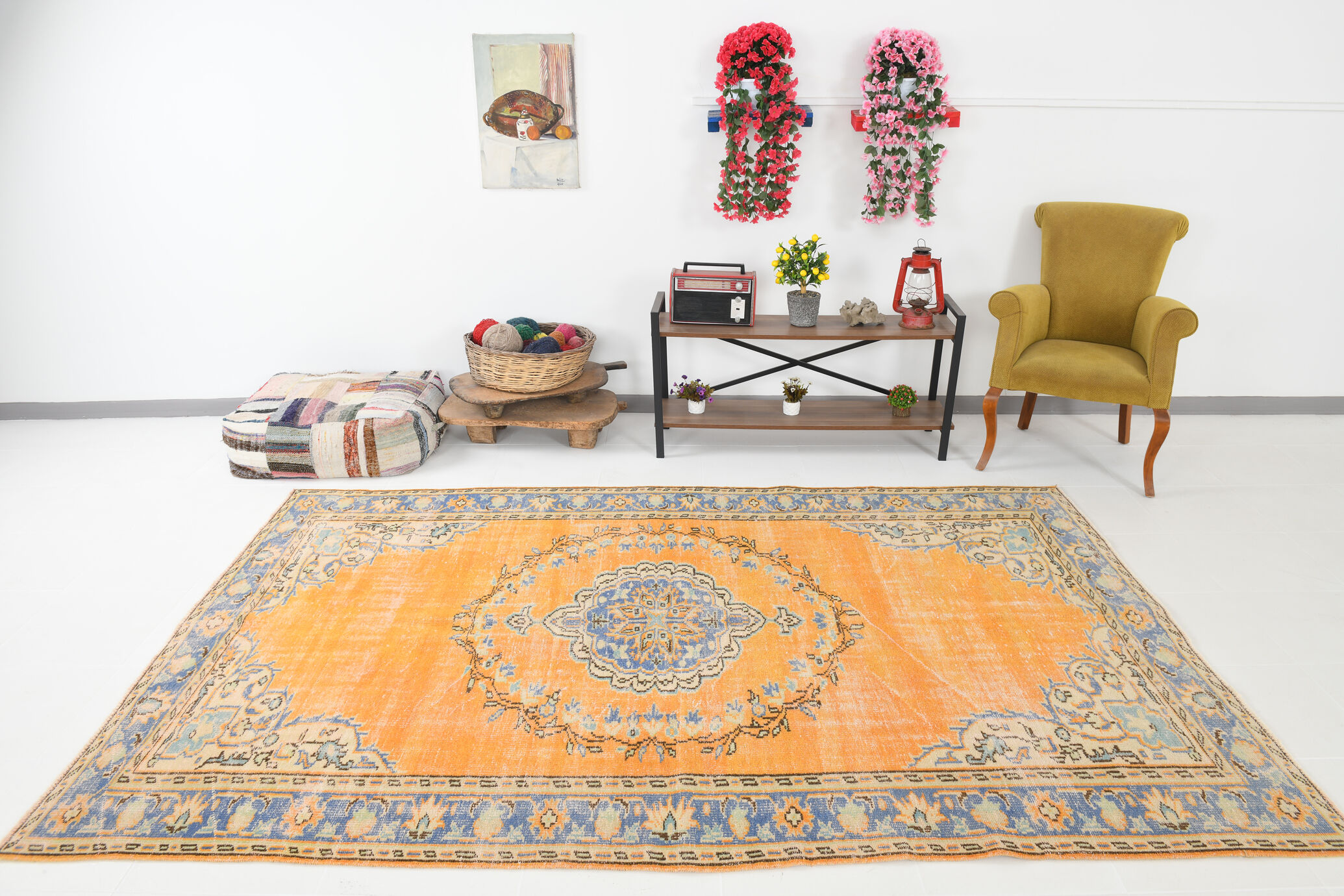 6x9 orange madallion oushak rug, 288x194cm