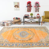 6x9 orange madallion oushak rug, 288x194cm