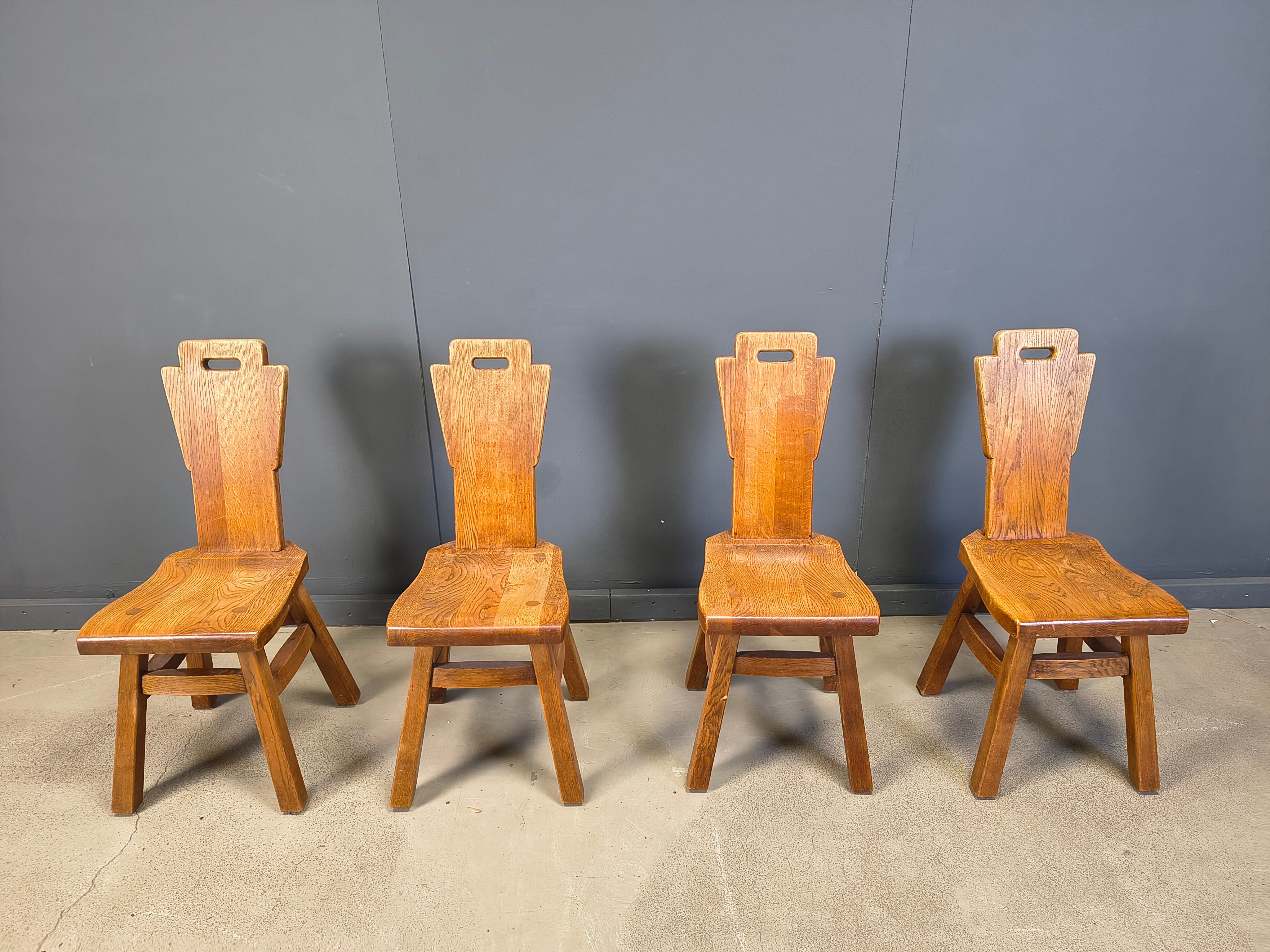 Vintage oak brutalist chairs, 1970s set of 4