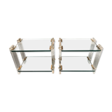 Pair bedside design plexi + brass + vintage glass trays