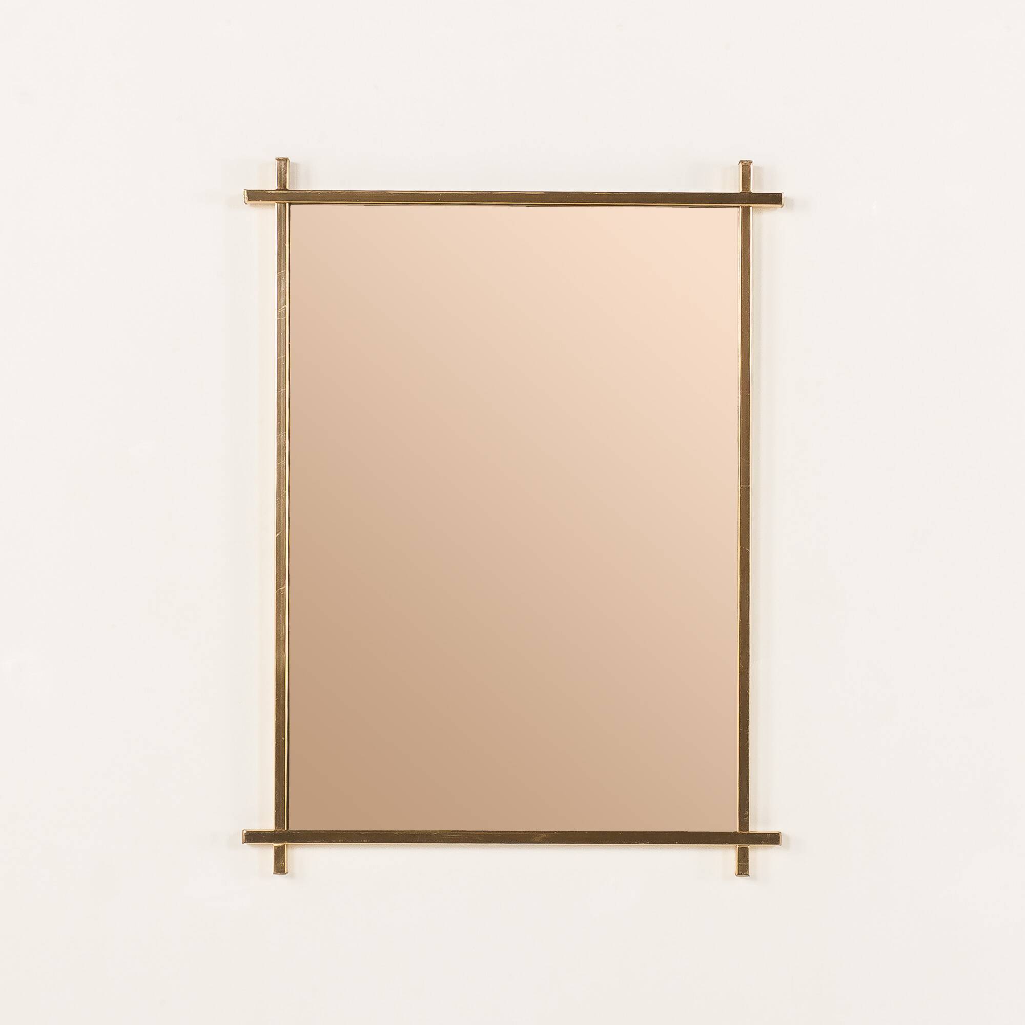 Italian mid century brass mirror in the style of Romeo Rega, 1970s