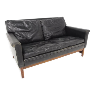 Scandinavian leather sofa 2 seater, Sweden, 1950