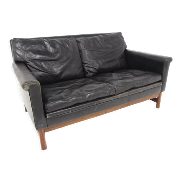 Canapé scandinave en cuir 2 places, Suède, 1950