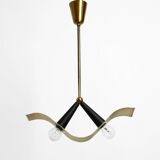 Mid Century brass ceiling lamp with a curved perforated sheet lampshade