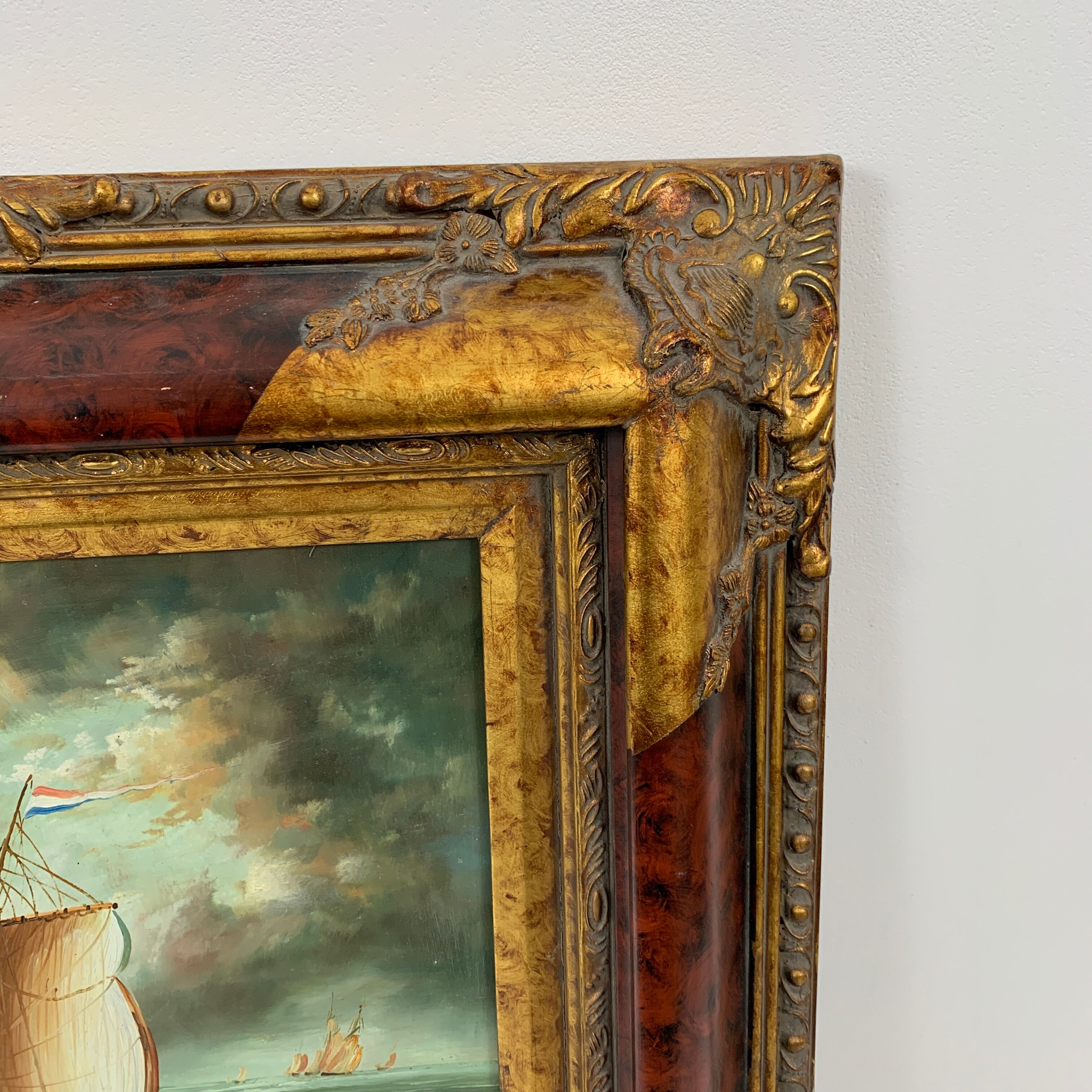 Table painting marine sailboat oil on panel