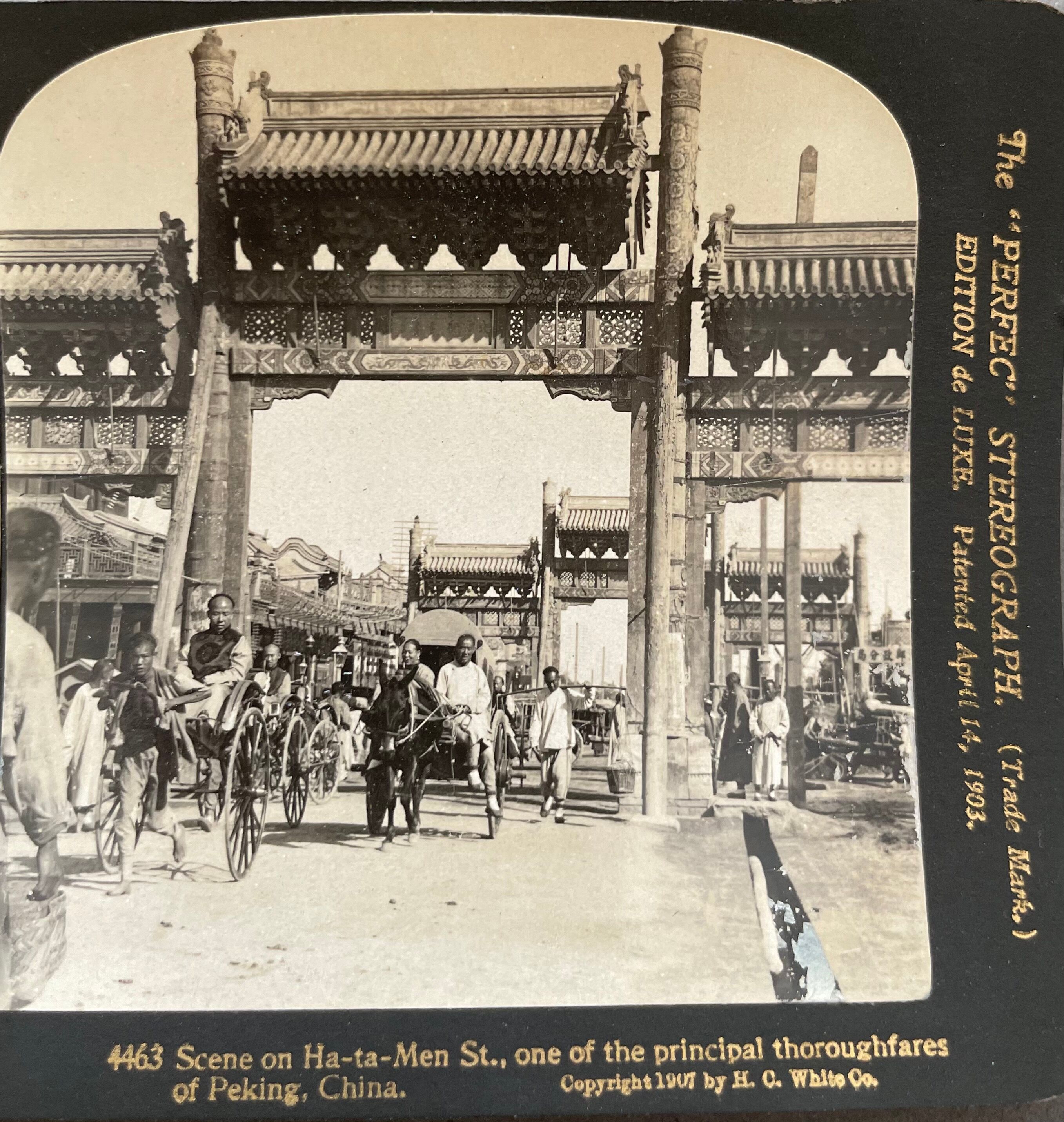 Old photography stereo, stereograph, luxury albumine 1903 Ha-ta-Men Street, Beijing, China