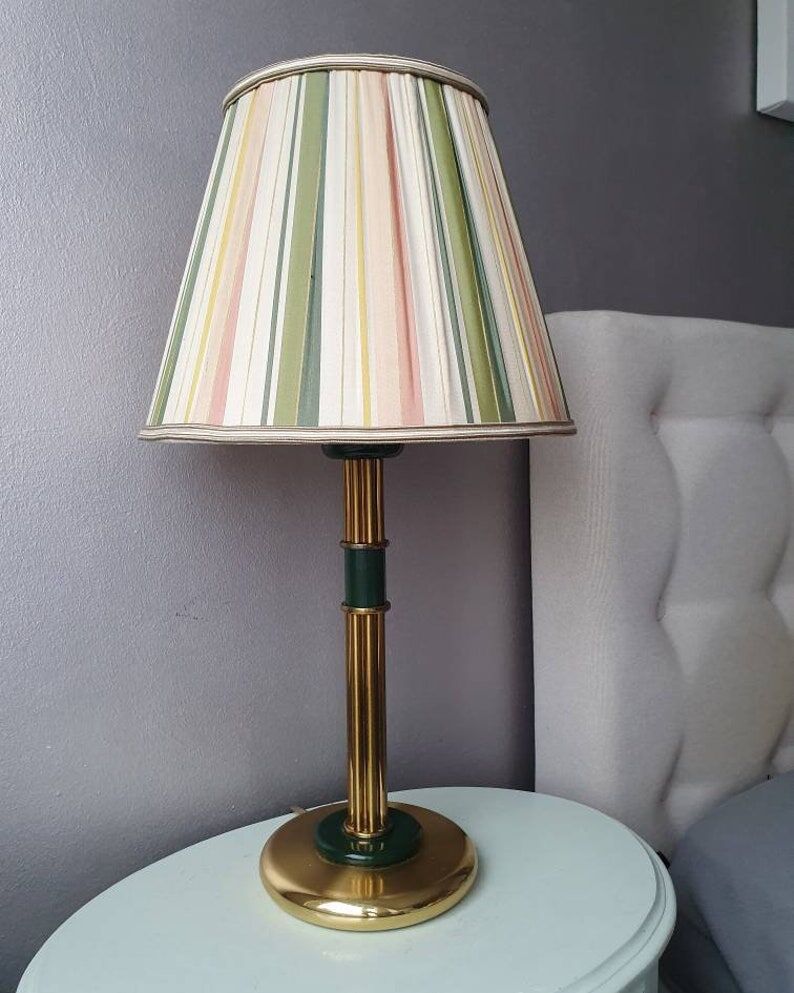 Brass lamp with pleated cap, 70s, Hollywood Regency