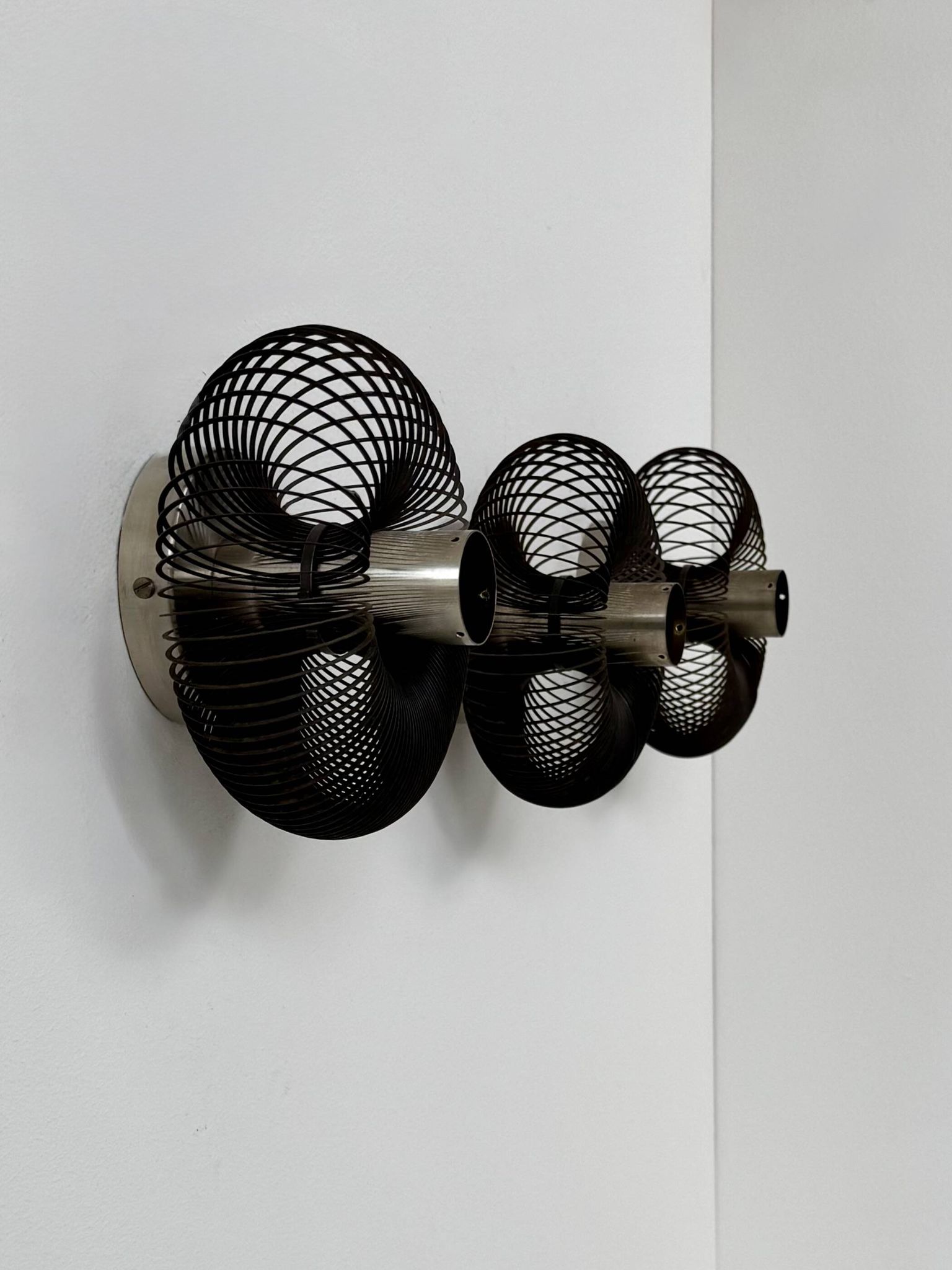 Set of 3 vintage wall lights, metal, France, 1970.