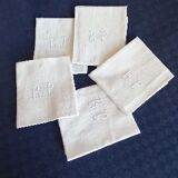 Set of 5 cotton napkins, light ivory, RP monogram