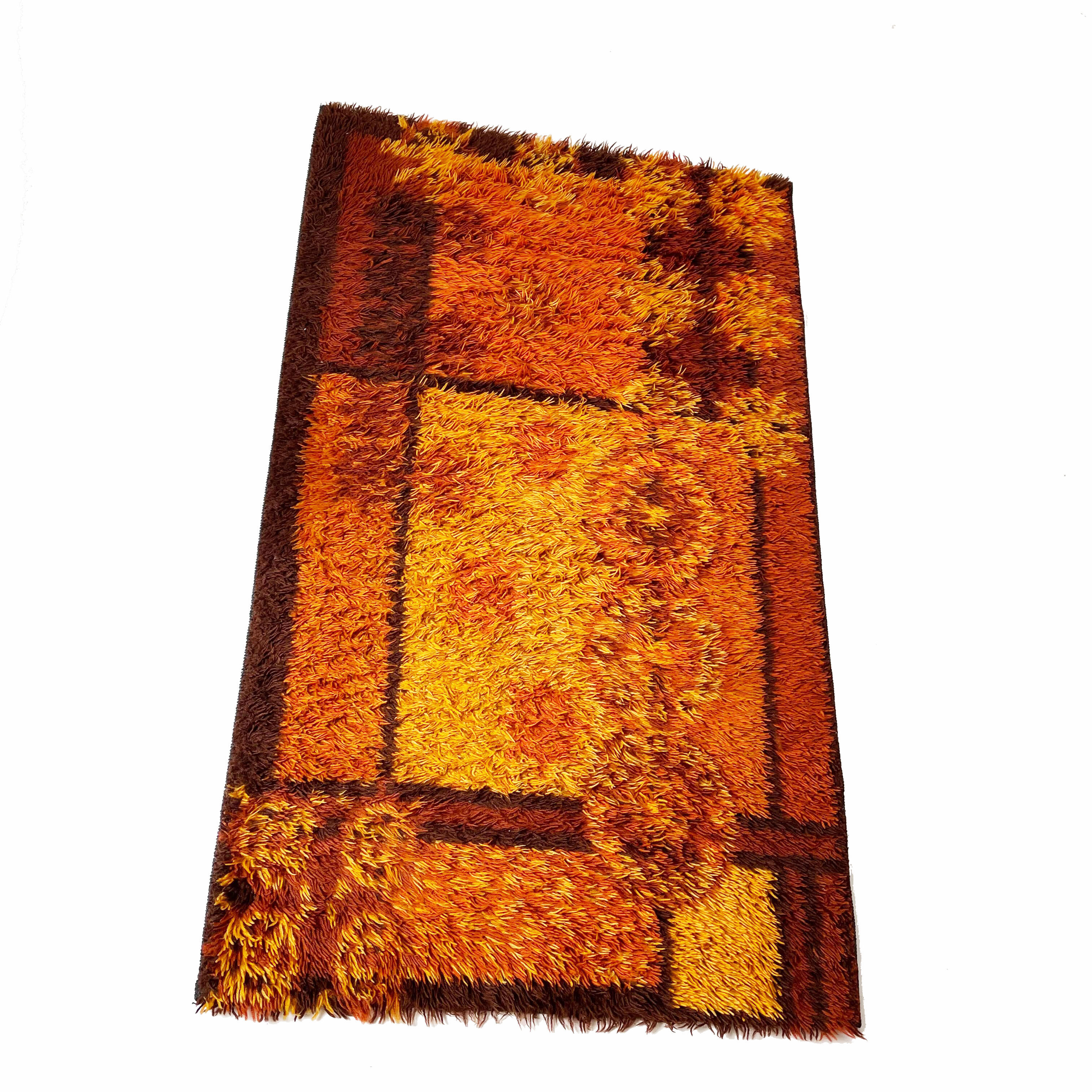 Original Scandinavian Square Pattern Rya Rug by Ege Taepper, 1960s, Denmark 96x161cm