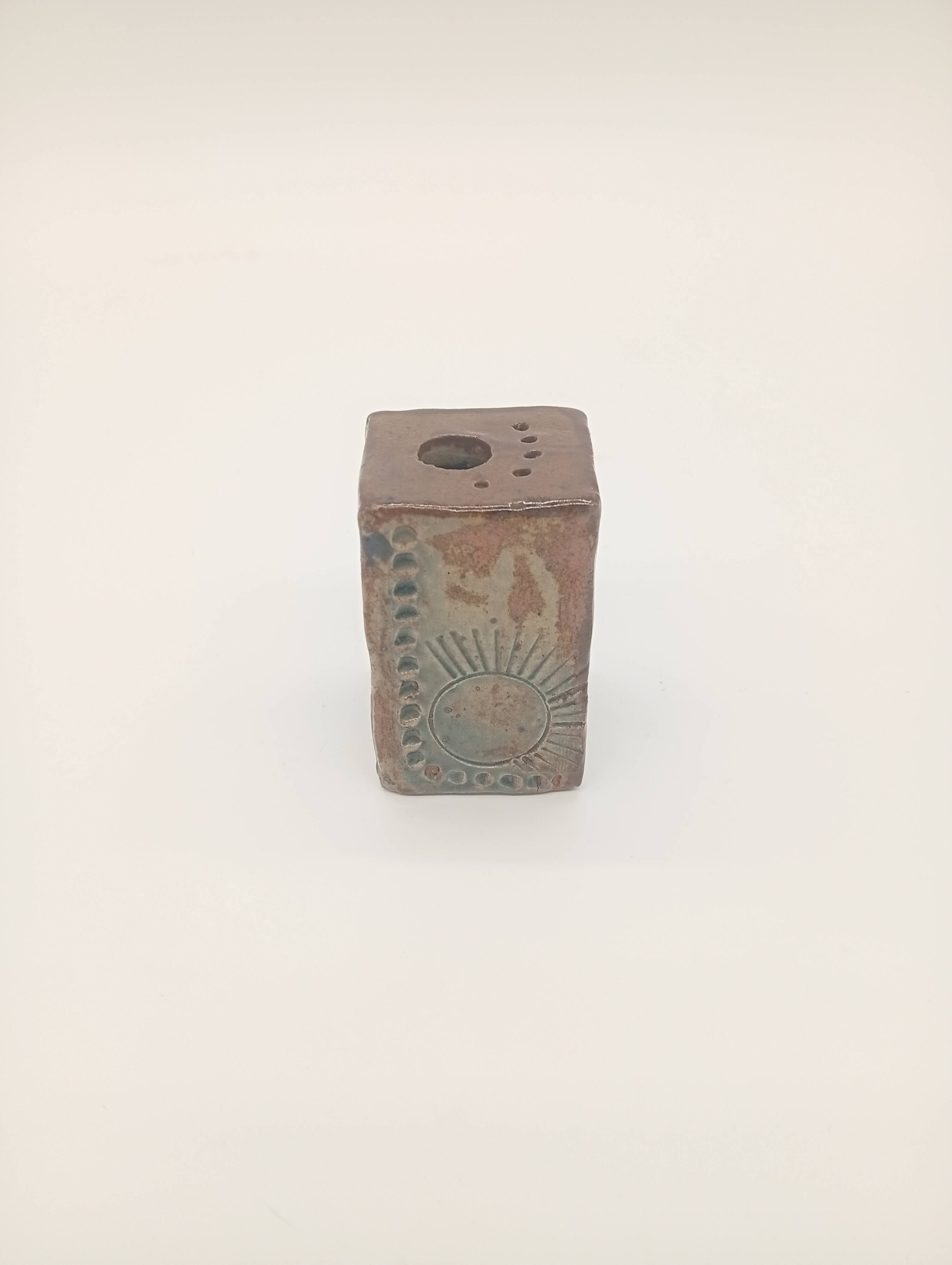 Vintage Ceramic Square Flower Vase Grès Pique Fleurs Scarified France 60
