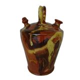 Gargoulette antique en poterie à glaçure jaspé, catalane